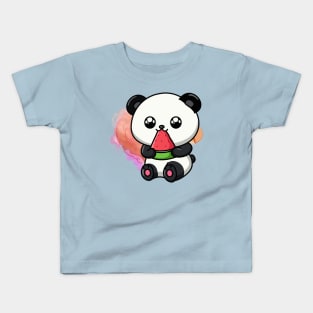 Cute Panda Eat Watermelon - Adorable Panda - Kawaii Panda Kids T-Shirt